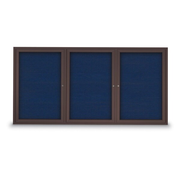 96"x48" 3-Door Enclosed Outdoor Letterboard, Blue Felt/Bronze